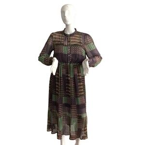 ModCloth Shirt Dress XL Micro Pleated Pop-over Long Sleeve